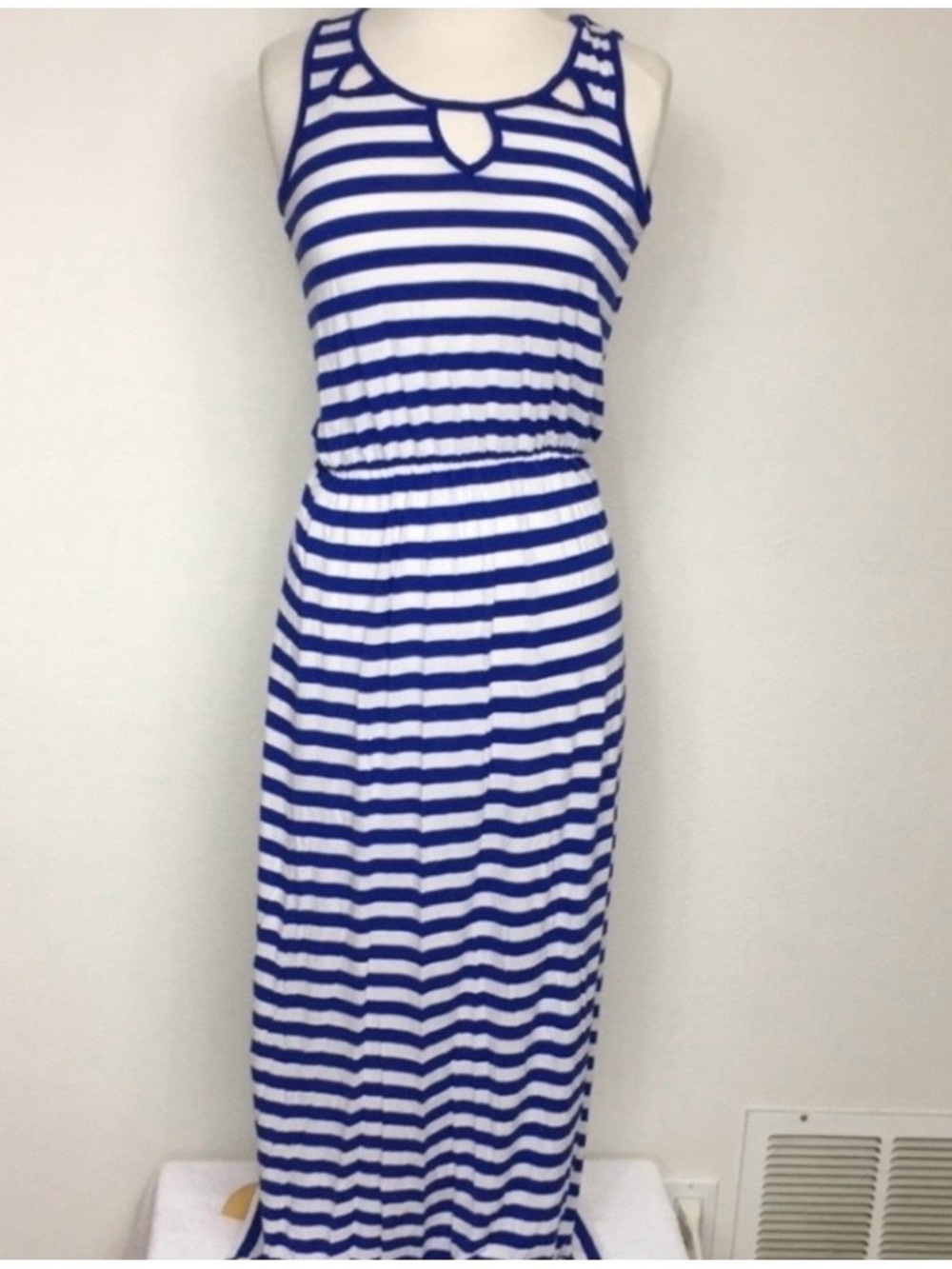 Cruisewear & Company Women's Blue White Stripe Sleeveless Maxi Dress Size Medium